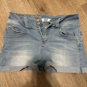 High Rise Light Wash Cuffed Denim Shorts Size 9